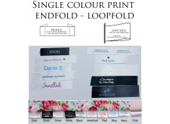50 labels Single Colour print, Sew-on Clothing label, Slit-edge Satin, Endfold Loopfold